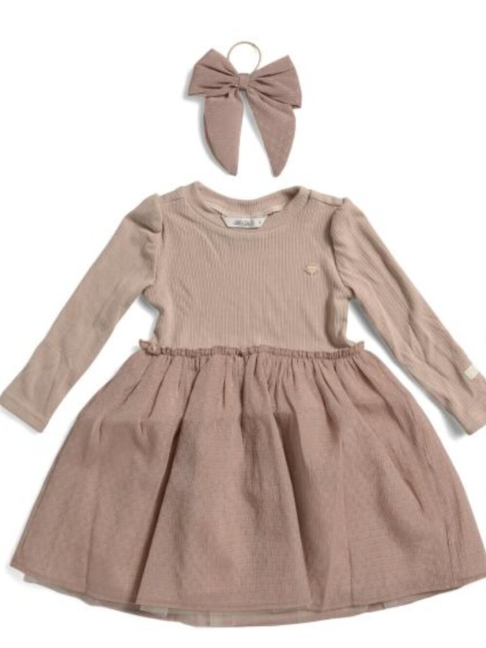 NWT LE CHIC Toddler Girls Tulle Sweater Dress with Hair Bow
